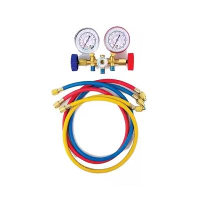 China 3-channel AC Manifold Dual Gauge Valve Suitable for R134A R22 Refrigerants for sale