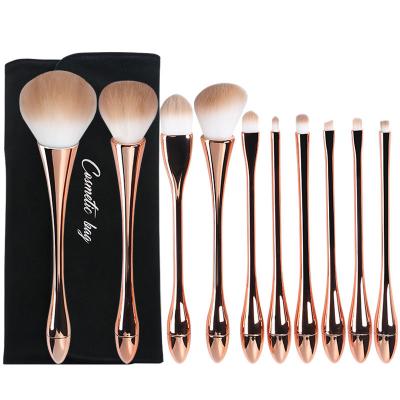 China Can Choose Bag Packing 10Pcs Rose Gold Acrylic Handle Angle Nose Cutout Brush Eyebrow Makeup Set Brush With Bag for sale