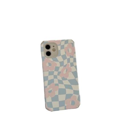 China Unique Shockproof Phone Case For iPhone 360 Full Cover Case Plaid Print Cell Phone Case For iPhone 13 for sale