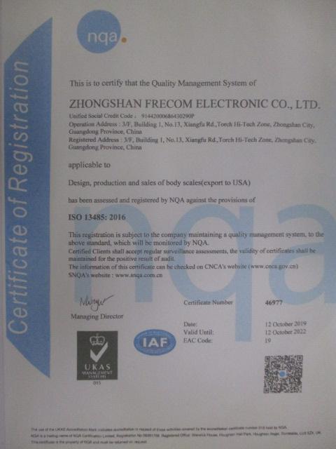 ISO13485 - Zhongshan Frecom Electronic Co., Ltd.