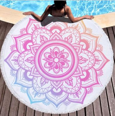 China Newest Disposable Watercolor Mandala Round Beach Towels With Tassel Around Mat Covering 59inch Yoga for sale