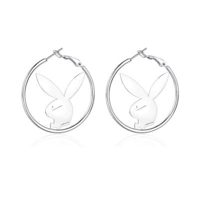 China Personalized Stainless Steel Lead Free Nickel Free Hip Hop Bunny Swoosh Earrings for sale