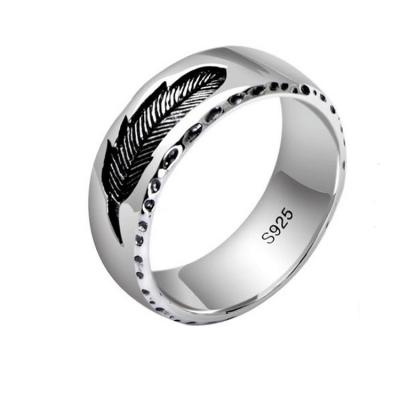 China Mens Womens Simple Plain 925 Sterling Silver Feather Band Ring Finger Jewelry(XH051739W) for sale