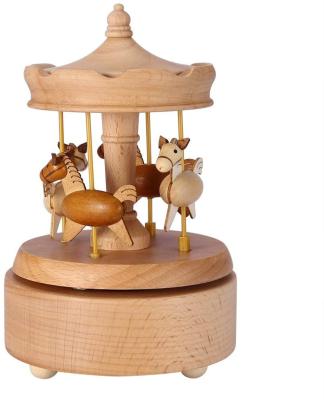 China Europe Wooden Carousel Music Box Merry-Go-Round Musical Box Ride Horse Shaped Wooden Crafts Birthday Home Decor for sale