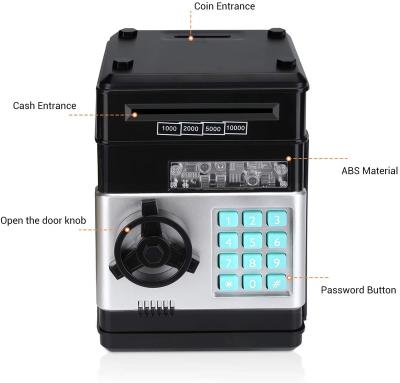 China Eco-friendly Material ATM Password Piggy Bank Cash Electronic Coin Can Automatic Roll Fiduciary Money Saving Gift For Kids Piggy Bank With Lock And Key Black for sale