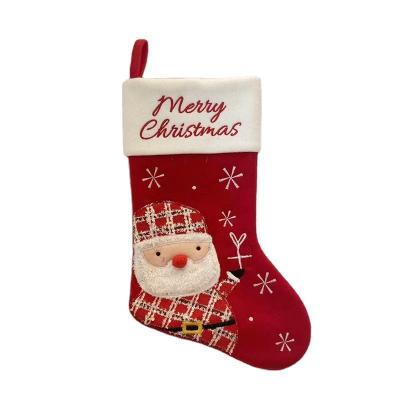 China Europe TaiLai Christmas Velvet Stocking Classic Big Stocking Stitched Santa Snowman Character For Christmas Party Decorations for sale