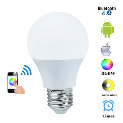 China AC85-265V 4.5W E27 RGBW color change dimmable Bluetooth 4.0 smart led light bulb for sale