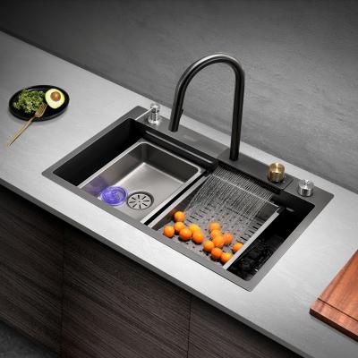 China With Faucet Hot Sale Kitchen Sink Waterfall Basin 304 Stainless Steel Single Sink With Multifunctional for sale