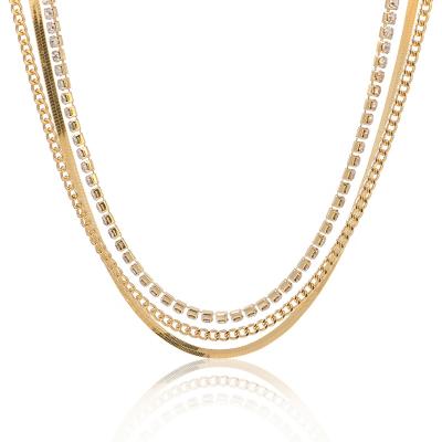 China FASHIONABLE Gold Crystal Rhinestone Curb Link Layered Necklace Gold Wholesale Snake Chain Choker Women Layering Jewelry for sale