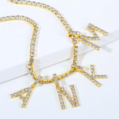 China Big Sale Hiphop CZ Tennis Chain Iced Out Diamond Letter Pendant Necklace for sale
