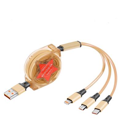 China Data+Retractable Charging USB Cable Wholesale 3 Band USB Data Cable in1 Fast Speed Charging Cable For Mobile Phone for sale