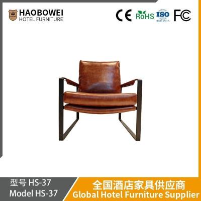 Chine Chaise de canapé unique Nordic Iron Art en cuir de vache à double face Leisure Style rétro Chambre à coucher Salon d'étude Chaise de balcon à vendre