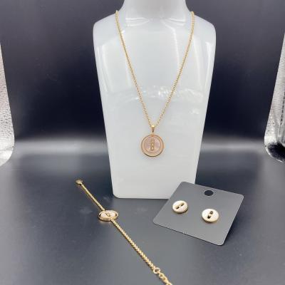 China High Polish Newest Gold Color Stainless Steel Earring ,Necklace , Bracelet Sets For Lady à venda