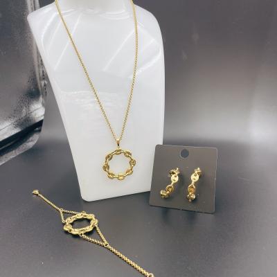 China High Polish Newest Gold Color Stainless Steel Earring ,Necklace , Bracelet Sets For Lady à venda