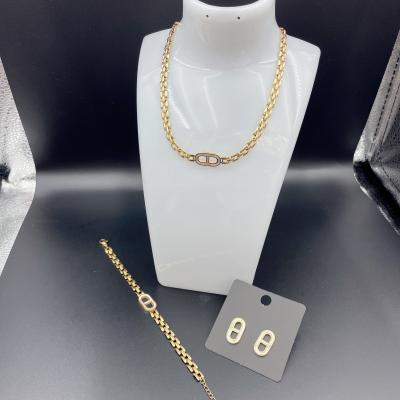 China High Polish Newest Gold Color Stainless Steel Earring ,Necklace , Bracelet Sets For Lady à venda
