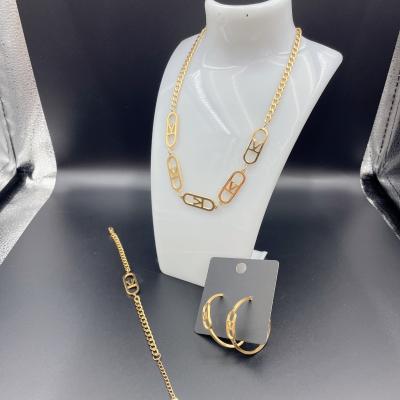 China High Polish Newest Gold Color Stainless Steel Earring ,Necklace , Bracelet Sets For Lady à venda