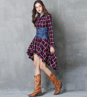 China 2019 New Plaid Women's Breathable Fashion Retro Spring Irregularly Long-sleeved Two-piece Dress for sale