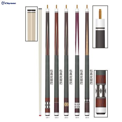 China Handmade Canadian maple ebony wood with real handle 1/2 inlay billiard leather brass common pool cue for sale