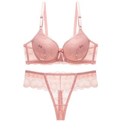 China Breathable Bralette Lace Custom Bra Set For Women Custom Bras And Underwear Sets Sexy Woman Underwear Ladies Thong Bra Panty Set for sale