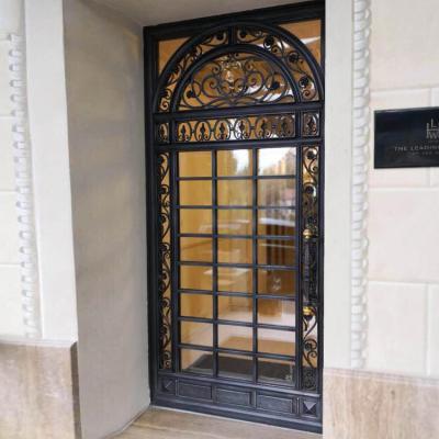 China Magnetic Swing Front Entrance Wrought Iron High Quality House Screen Single Exterior Double Glass Inserted French Door Prices for sale