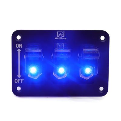 China 12V -24V Cars WattBons Electric 3 Gang Switch SPST Toggle Switch Prewired Toggle Switch Panel with LED Light and Flip Cover for Cars Boats for sale