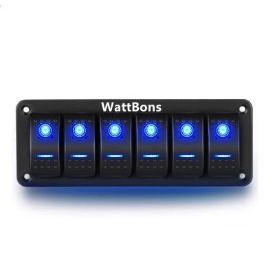 China Sturdy and durable WattBons 12V 6 Gang Marine LED Rocker Switch Panel Aluminum Holder for Automotive Cars Marine Boats RVs Truck for sale
