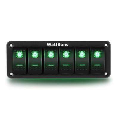 China Sturdy and durable WattBons 6 Gang Rocker Switch Panel Marine Aluminum holder Wiring Diagram for Automotive Cars Marine Boats RVs Truck for sale