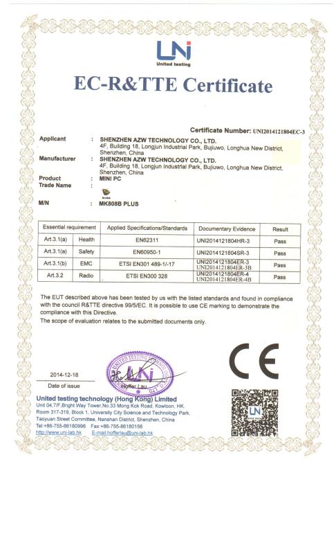 CE - SHENZHEN AZW TECHNOLOGY CO.,LTD