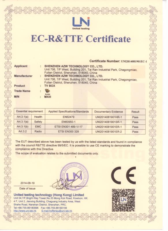CE - SHENZHEN AZW TECHNOLOGY CO.,LTD