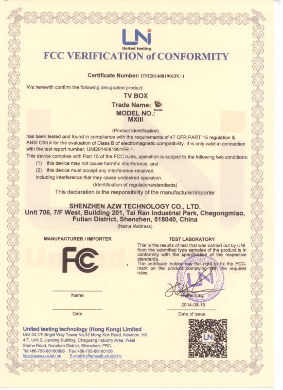 FCC - SHENZHEN AZW TECHNOLOGY CO.,LTD