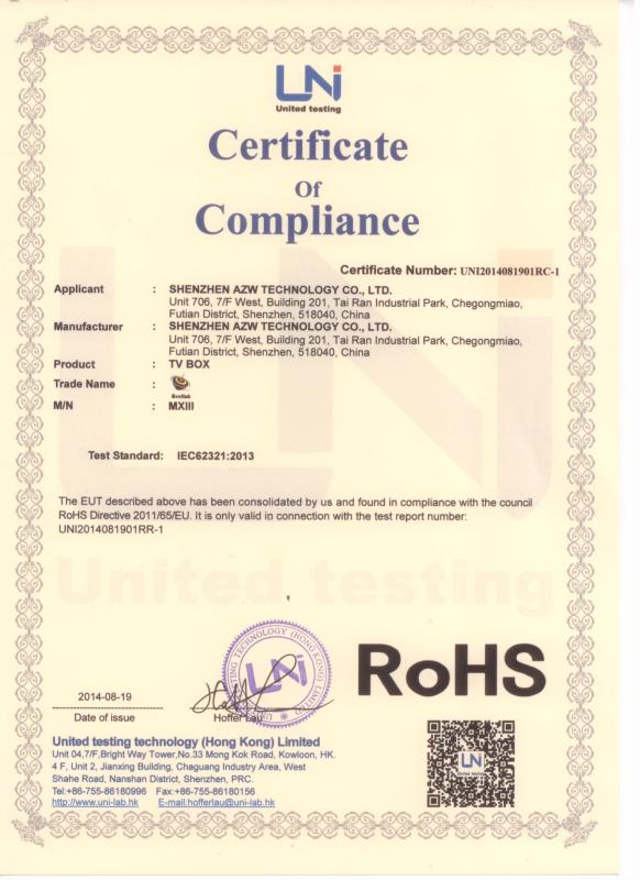 ROHS - SHENZHEN AZW TECHNOLOGY CO.,LTD