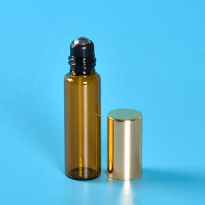 China HuaGui Customized Wholesale price 10ml amber perfume essential oil roller glass roll on bottle with metal ball for sale