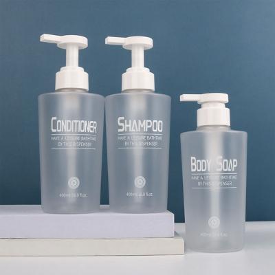 China 400ml PET Plastic Cosmetic Bottle Pump cap For Body wash and Shampoo lotion packaging Bottle for sale