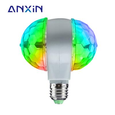 China Warehouse E27 Double Head Disco Stage Light 6w RGB Led Lamp Double Side Full Color Rotating Crystal Magic Ball for sale