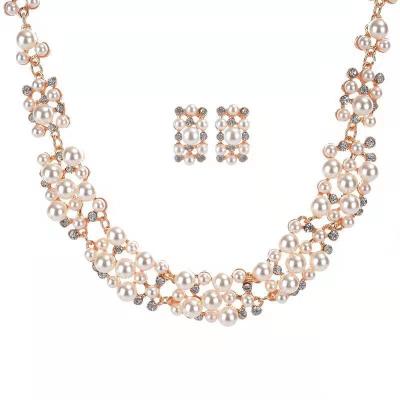 China Wholesale Trendy Online Store Fashion Pearl Necklace And Earring Jewelry Sets For Women for sale