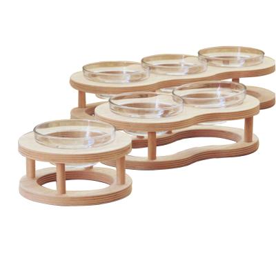 China Wholesale Viable Wooden Pet Bowl Holder Glass Pet Cat Bowl Anti-Slip Products and Ceramic Double Bowl for sale