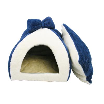 China Wholesale New Design Warm Dog And Cat Grid Bed Pet Bed Waterproof With Mat Tent Blue And White Pet Room for sale