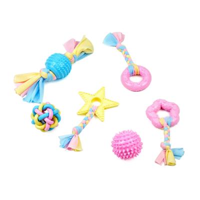 China Wholesale Cat Toy Bite Ball Rope Pet Viable Supply Set Chew Toys Set For Dogs TPR Molar Squeaky Chew Toy Set for sale