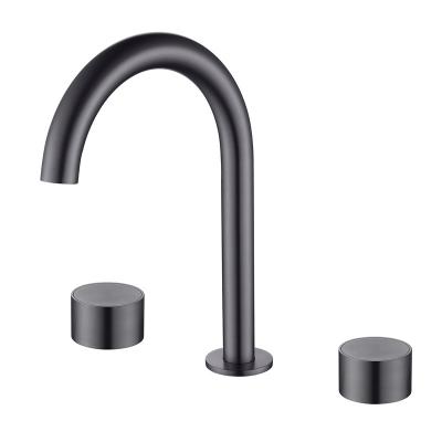 China Metered Faucets LUXSPA Luxury High Quality 3 holes Matte Black Chrome Washroom Basin Mixer Taps Waterfall Bathroom Basin Faucets for sale