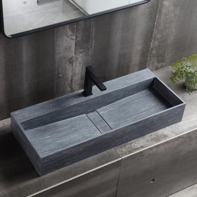 China Modern Solid Surface Rectangular Wall Hung Basin Wall Mounted Bathroom Sink Solid Surface Wall Hung Basin for sale
