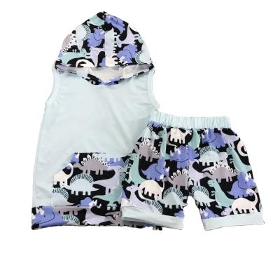 China Summer Cozy Boys Wholesale Set Sleeveless Dinosaur Shorts Set Children's RTS Products Teen Boys Clothes Set for sale