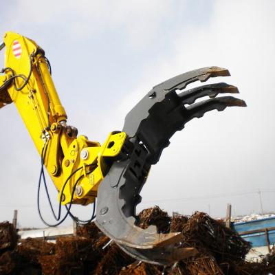 China Machinery Repairs Hydraulic Turning Log Wood Timber Workshop Grapple Double Cylinder Excavator Wood Turning 360 Hydraulic Excavator Grapple for sale