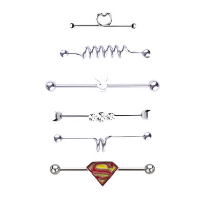 China FASHIONABLE Steel Industrial Barbell 10Pcs/Set Style Ring Earring Helix Body Piercing Jewelry For Women Men CZ Ear Cartilage for sale