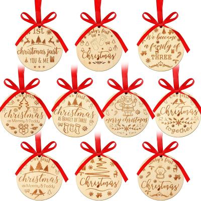 China Christmas Round Christmas Decoration Hanging Wooden Christmas Ornaments Holiday Festive Wooden Pendant for sale