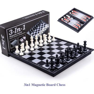 China Eco-Friendly 3 In 1 Magnetic Chess Sets Backgammon Checker Set Wooden Adult Custom Game Customized Box Logo Wooden Time Kids Chess Case Sets for sale