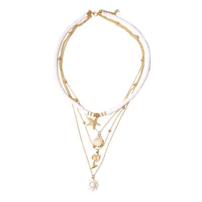 China Europe And America Factory Stock Fashion Multi Layer Necklace With Pottery Starfish Soft Shell Pendants Bohemian Style Necklace Jewelry for sale