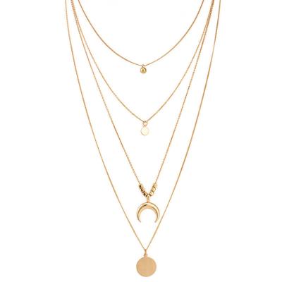 China Factory CLASSIC Stock 4 Layers Pendant Necklace With Retro Coin Moon Bead Pendants Charm Gold Plated Chain Jewelry for sale