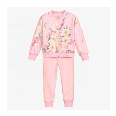 China Casual Wholesale Flower Prints Custom Made Pink Lovely Girls Tracksuits For 14Years for sale