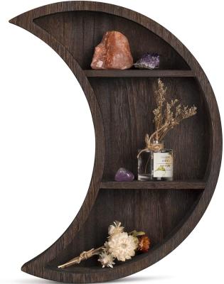 China Europe Living Room Bedroom Decor Storage Display Wall Hanging Moon Wooden Floating Shelves for sale