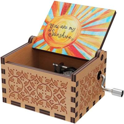 China The Gift You Are My Sunshine Wooden Music Boxes, Laser Engraved Vintage Sunshine Wooden Musical Box Gifts For Birthday for sale
